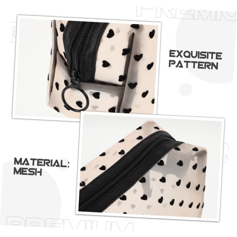 Large Capacity Heart Print Travel Toiletries Organizer Bag Portable Mesh Cosmetic Pouch For Women - Image 4