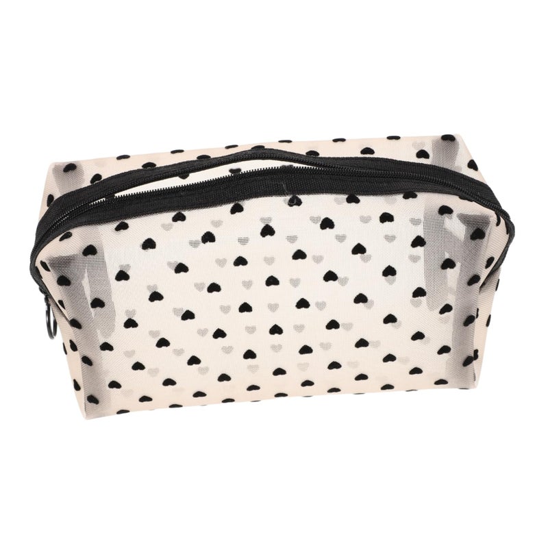 Large Capacity Heart Print Travel Toiletries Organizer Bag Portable Mesh Cosmetic Pouch For Women - Image 2