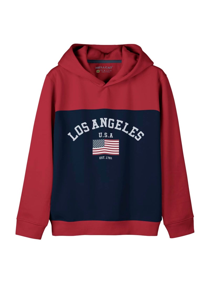 HELLCAT Color Blocked Cotton Blend Hoodie Sweatshirt for Boys Maroon 15-16 Years - Image 5