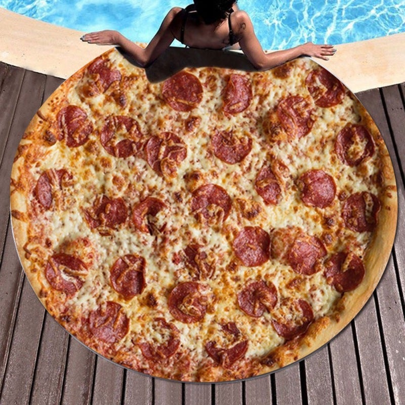 Portable Comfort Mexican Round Pizza Print Airplanes Beach Camping Throw Mat Blanket - Image 3