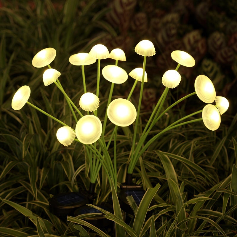 Rieyue Solar Garden Lights 2Pack Dual Mode LED Solar Mushroom Lights Waterproof Firefly Outdoor Decor for Yard Patio and Pathway Warm White Jellyfish Ambiance - Image 2