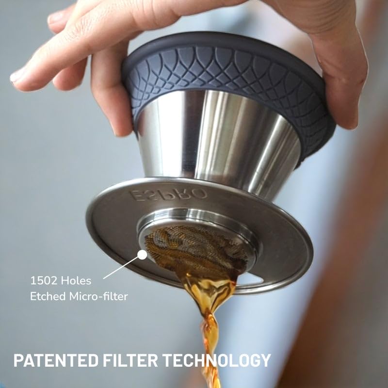 ESPRO - BLOOM Pour Over Coffee Brewing Kit - Durable Brushed Stainless Steel, Dual Filter with Patented Micro-Filter & 50 Paper Filters - Image 3