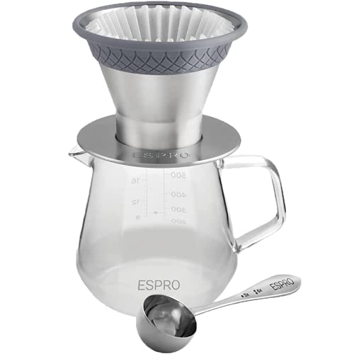 ESPRO - BLOOM Pour Over Coffee Brewing Kit - Durable Brushed Stainless Steel, Dual Filter with Patented Micro-Filter & 50 Paper Filters - Image 1