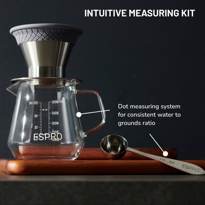 ESPRO - BLOOM Pour Over Coffee Brewing Kit - Durable Brushed Stainless Steel, Dual Filter with Patented Micro-Filter & 50 Paper Filters - Image 2