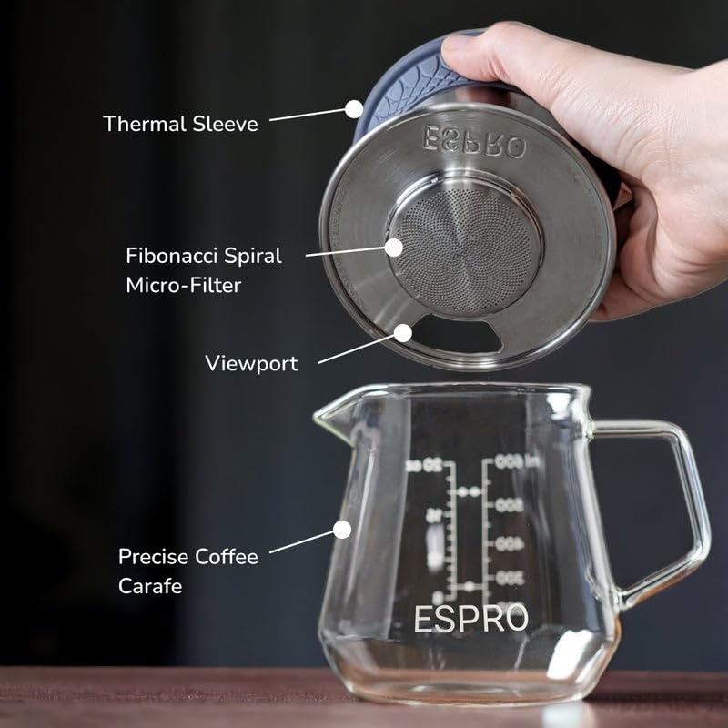 ESPRO - BLOOM Pour Over Coffee Brewing Kit - Durable Brushed Stainless Steel, Dual Filter with Patented Micro-Filter & 50 Paper Filters - Image 4