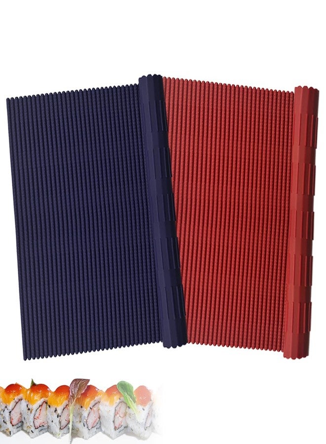 Esamploe 2 Pcs Silicone Sushi Mat,Non Stick Silicone Sushi Roll Mat,Durable Silicone Sushi Roller,Reusable and Easy to Clean,Home Kitchen DIY Sushi Silicone Making Tools(Red/Blue) - Image 1