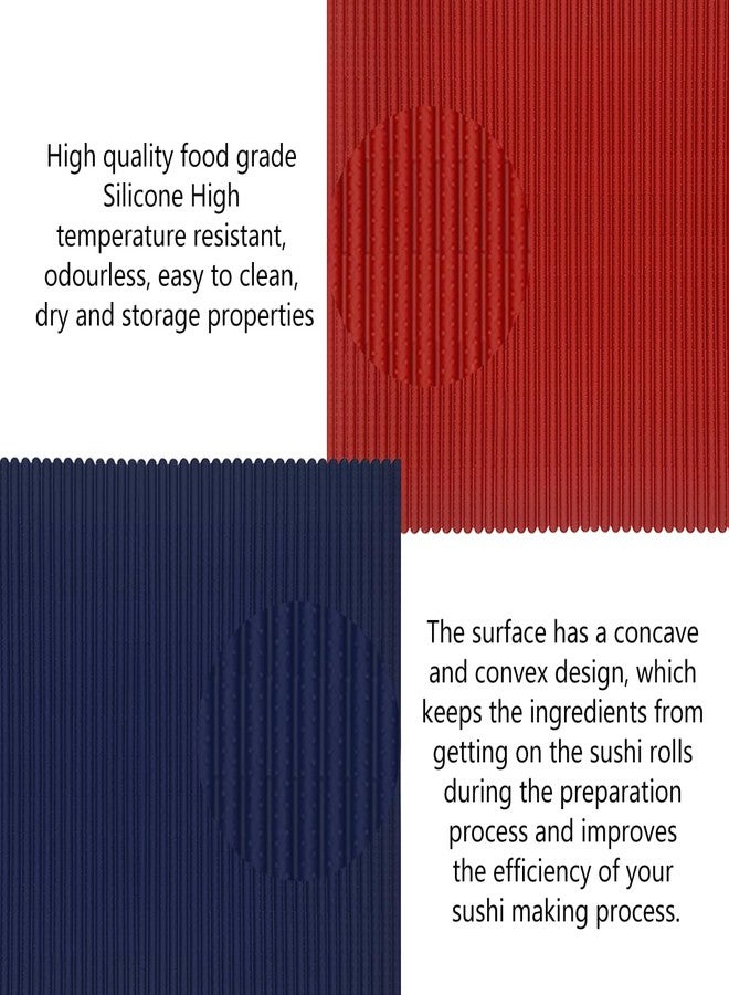 Esamploe 2 Pcs Silicone Sushi Mat,Non Stick Silicone Sushi Roll Mat,Durable Silicone Sushi Roller,Reusable and Easy to Clean,Home Kitchen DIY Sushi Silicone Making Tools(Red/Blue) - Image 4
