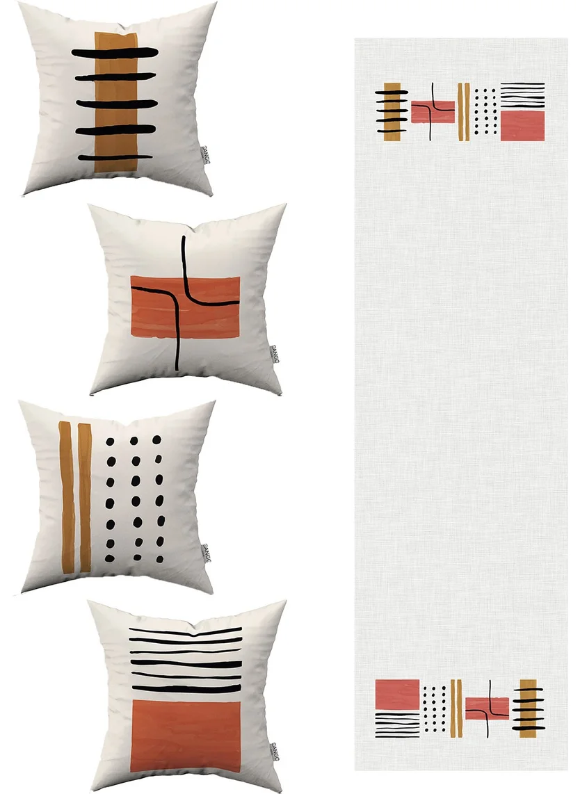 Cango Home Orange Brown Modern Abstract Patterned 4-Piece Throw Pillow Case 1 Runner Set 4KMBS120-RS