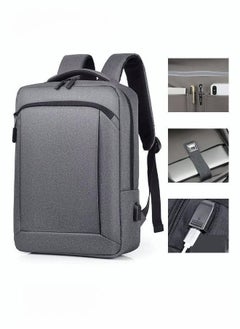 Multifunction Waterproof Backpack with USB Port Casual Minimalist Oxford for Men Dark Grey