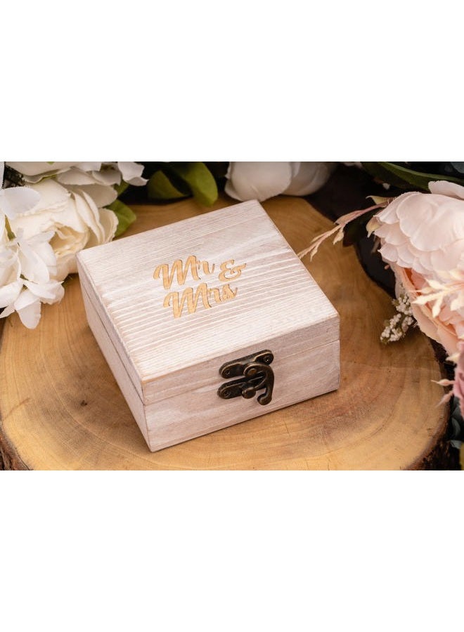 Strova Wooden Ring Box for Wedding Rings and Couple Jewelry - Engraved Mr. & Mrs. Lettering - Ring Bearer Box for Display or Personal Organizer - Brass Latch and Soft, Protective Ring Cushions - Image 2