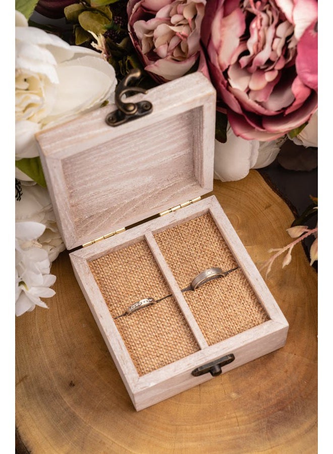 Strova Wooden Ring Box for Wedding Rings and Couple Jewelry - Engraved Mr. & Mrs. Lettering - Ring Bearer Box for Display or Personal Organizer - Brass Latch and Soft, Protective Ring Cushions - Image 3