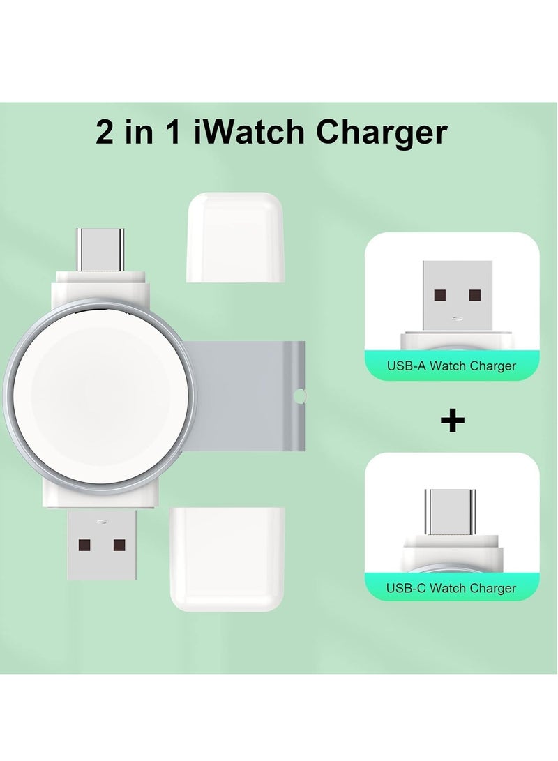 Excefore Charger for Apple Watch Portable iWatch USB Wireless Charger, 2-in-1 USB-A &USB-C Fast Charging Magnetic Cordless Travel Charger for Apple Watch Series Ultra 8 7 SE 6 5 4 3 2 - Image 2