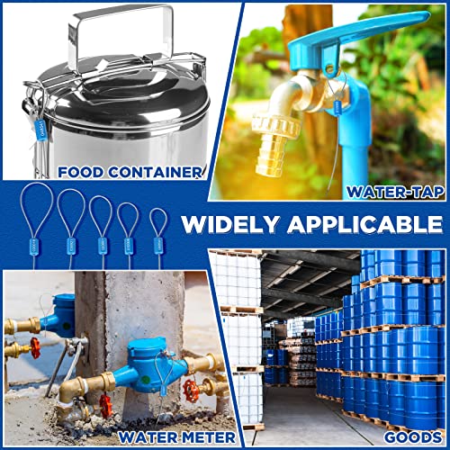 Nuogo نوغو 200 قطعة من أختام الكابلات الأمنية الفولاذية بطول 11.8 بوصة، أختام معدنية مرقمة مضادة للتلاعب، أختام شحن قابلة للتخلص، علامات مرقمة ذات قفل ذاتي لحاويات الشاحنات (زرقاء) - Image 5