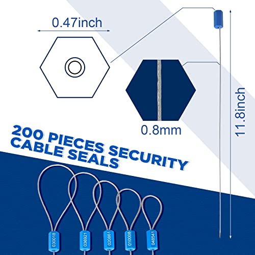 Nuogo نوغو 200 قطعة من أختام الكابلات الأمنية الفولاذية بطول 11.8 بوصة، أختام معدنية مرقمة مضادة للتلاعب، أختام شحن قابلة للتخلص، علامات مرقمة ذات قفل ذاتي لحاويات الشاحنات (زرقاء) - Image 3