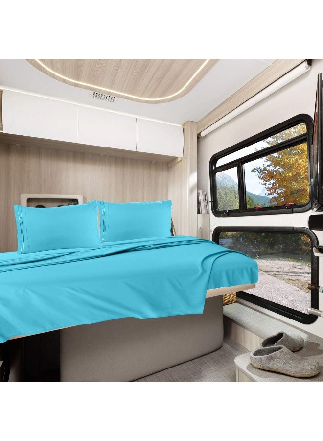 Clara Clark Clara Clark RV Queen Sheets, 6 Piece RV Sheets Set - Hotel Luxury Sheets for RV Bunks, Super Soft Bedding Sheets & Pillowcases, RV Short Queen Sheets, Beach Blue  - Image 3