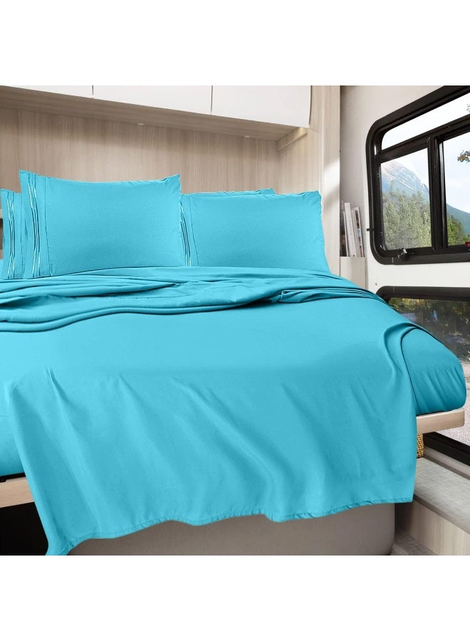 Clara Clark Clara Clark RV Queen Sheets, 6 Piece RV Sheets Set - Hotel Luxury Sheets for RV Bunks, Super Soft Bedding Sheets & Pillowcases, RV Short Queen Sheets, Beach Blue  - Image 1
