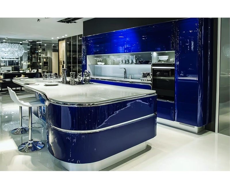 COSMOS STAR ورق جدران أزرق بحري صلب قابل للتقشير واللصق ورق لاصق غير لامع من الفينيل للجدران والخزائن والرفوف وسطح العمل في المطبخ (12 × 120 بوصة، أزرق بحري لامع) - Image 5