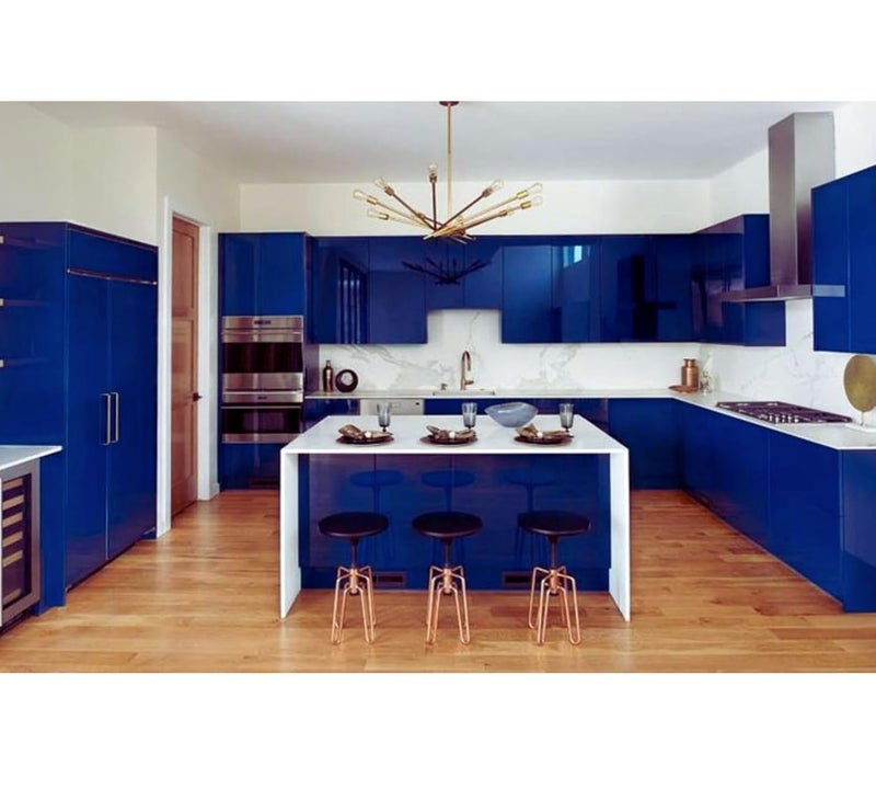 COSMOS STAR ورق جدران أزرق بحري صلب قابل للتقشير واللصق ورق لاصق غير لامع من الفينيل للجدران والخزائن والرفوف وسطح العمل في المطبخ (12 × 120 بوصة، أزرق بحري لامع) - Image 3