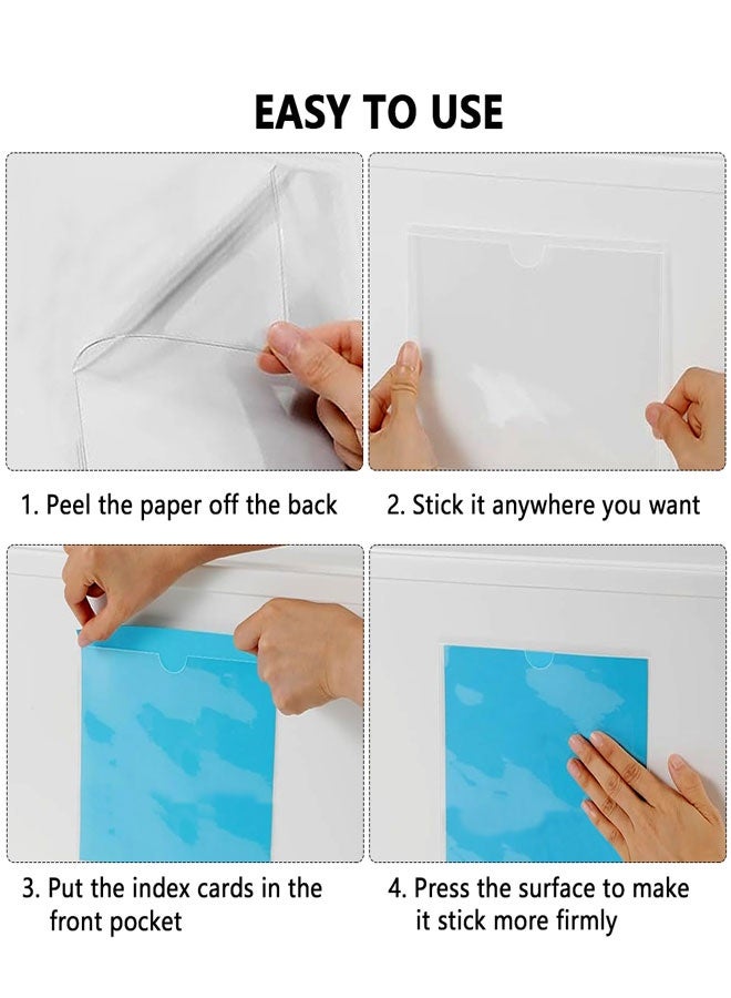 HAWAWA 20 PCS Self Adhesive Index Card Pockets with Top Open, Clear Plastic Label Holder for Cards of Note, Library and Business, Adhesive Label Pockets & Card Holder A5 14.8×21cm (Index Card not Included) - Image 5