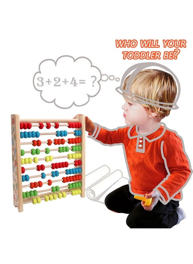 Sealive Classic Wooden Abacus For Kids Math, Educational Counting Toy With 100 Beads, 123 Learning Number Abacus For Toddler, Mathematics Toy Beads Game For Preschool Children Kindergarten  - Image 3