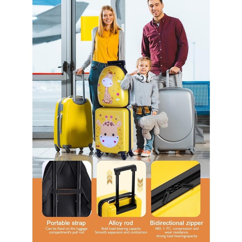 Luggage Set, Luggage and Backpack, Toddler lightweight trolley case with spinner wheels, Hardside carry-on suitcase for boys and girls Yellow - Image 4