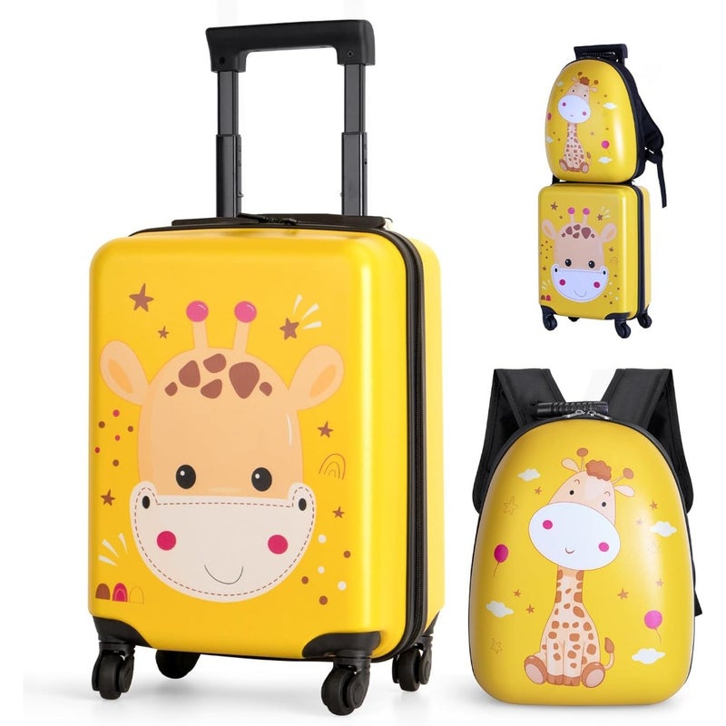 Luggage Set, Luggage and Backpack, Toddler lightweight trolley case with spinner wheels, Hardside carry-on suitcase for boys and girls Yellow - Image 1