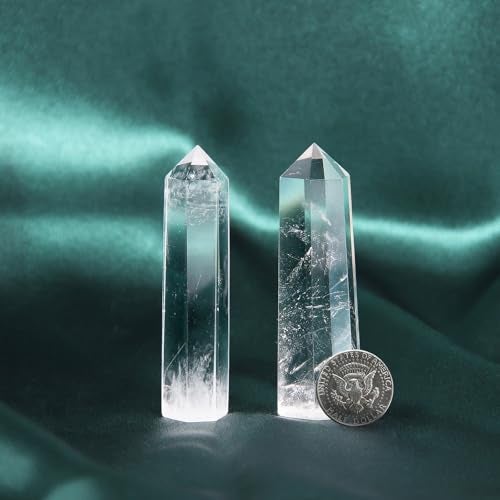 Orientrea Clear Quartz Crystal Wand-2 Pcs 2.8''-3.1'' Natural Clear Quartz Crystal Wands, Healing Crystal and Stones, Natural Clear Quartz Stone Tower, Gift Box Packaging - Image 3