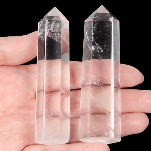 Orientrea Clear Quartz Crystal Wand-2 Pcs 2.8''-3.1'' Natural Clear Quartz Crystal Wands, Healing Crystal and Stones, Natural Clear Quartz Stone Tower, Gift Box Packaging - Image 1