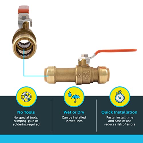 SharkBite 3/4 Inch Slip Ball Valve, Push to Connect Brass Plumbing Fitting, PEX Pipe, Copper, CPVC, PE-RT, HDPE, 24736LF - Image 3