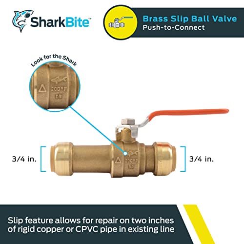 SharkBite 3/4 Inch Slip Ball Valve, Push to Connect Brass Plumbing Fitting, PEX Pipe, Copper, CPVC, PE-RT, HDPE, 24736LF - Image 2