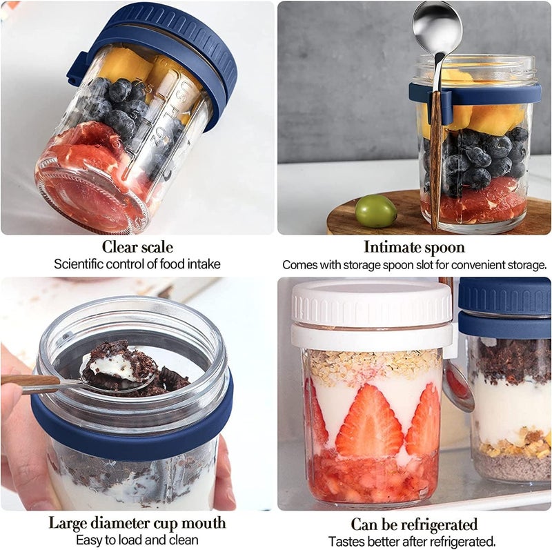 VILON 350ML Oats Container set of 1 with Lids & Spoon, Leak-Proof Glass Mason Jar for Overnight Oats, Cereal, Fruit, Milk, Salad, Yogurt (Random Color) - Image 5