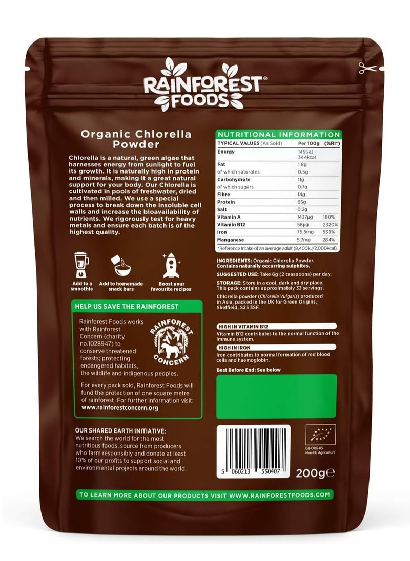 RAINFOREST FOODS - Organic Chlorella Powder 200 grams - Image 1