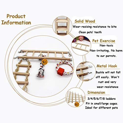 Sage Square Playful Natural Wooden Climbing Ladder Toy for Exercise & Fun, with Hooks, for Birds, Parrot, Budgies and Other Small, Medium Large Bird (Design 3) - Image 5