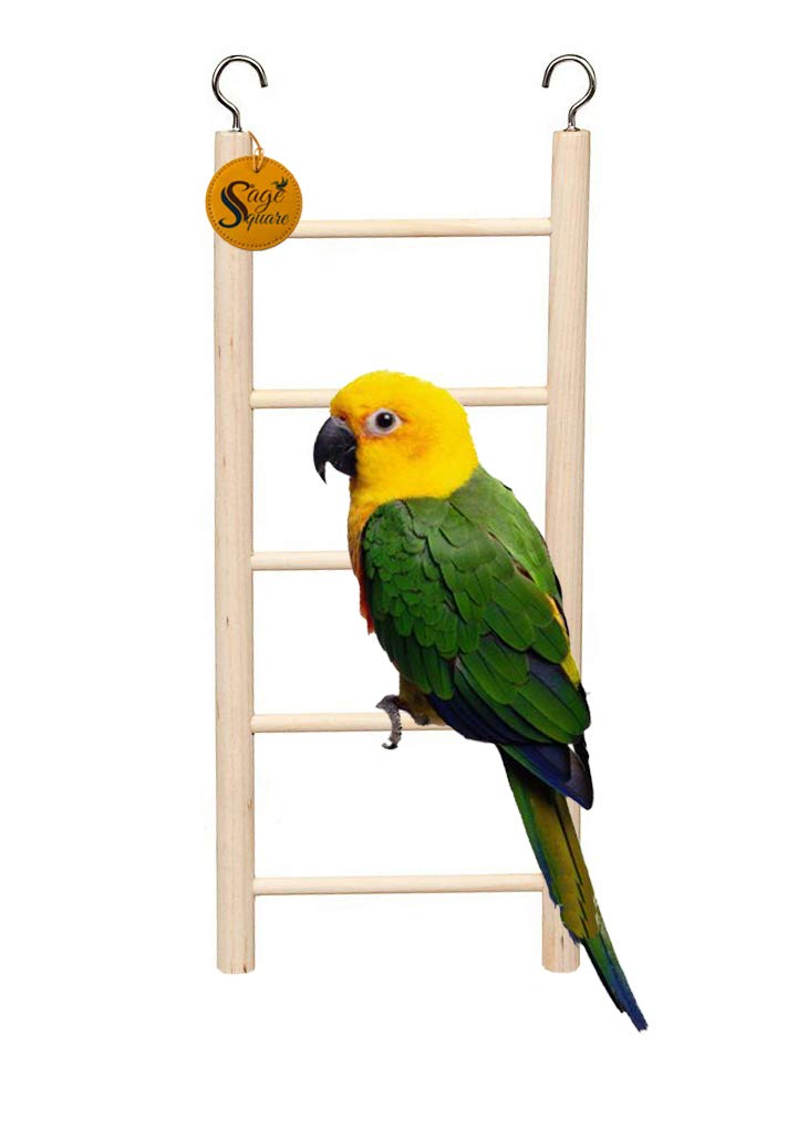 Sage Square Playful Natural Wooden Climbing Ladder Toy for Exercise & Fun, with Hooks, for Birds, Parrot, Budgies and Other Small, Medium Large Bird (Design 3) - Image 1