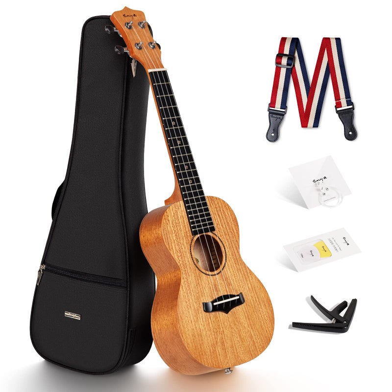 Enya Concert Ukulele 23 Inch Solid Mahogany Top Ukelele for Beginner with Gig bag Capo Strap Strings Pick EUC25D Nature