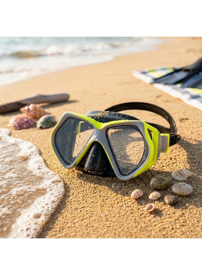 general Dominator Pro Dual Lens Diving Mask for Adults Aged 14 Plus , Anti,Fog Leak,Proof Scuba Snorkeling Gear , Tempered Glass Swim Goggles , Professional Underwater Equipment Grey Black Yellow - Image 1