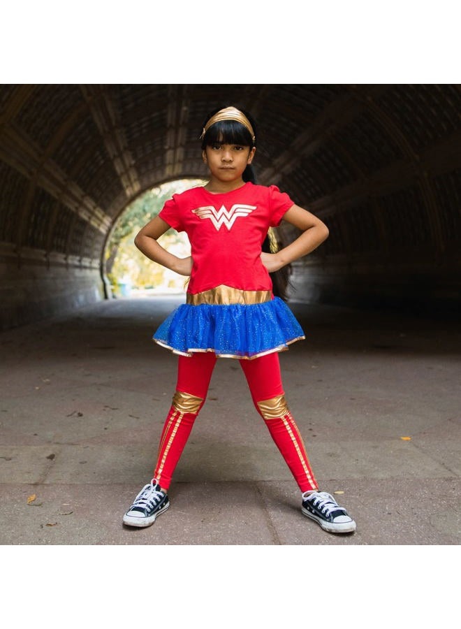 DC Comics Wonder Woman Little Girls Costume Peplum T-Shirt Headband & Leggings Set 6-6X - Image 2