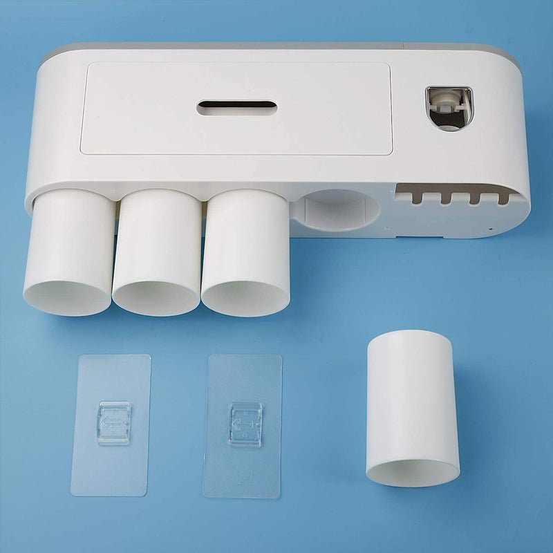 TGOPIT Toothbrush Holder Wall Mounted, Automatic Toothpaste Dispenser Squeezer Kit with Holders for Bathroom-Shelf Magnetic Cups Toothpaste Holder Drawer Organizer Space Saver Easy to Clean (4 - Cup) - Image 2