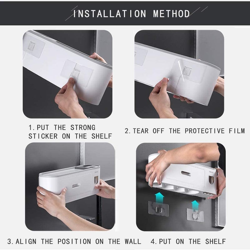 TGOPIT Toothbrush Holder Wall Mounted, Automatic Toothpaste Dispenser Squeezer Kit with Holders for Bathroom-Shelf Magnetic Cups Toothpaste Holder Drawer Organizer Space Saver Easy to Clean (4 - Cup) - Image 5