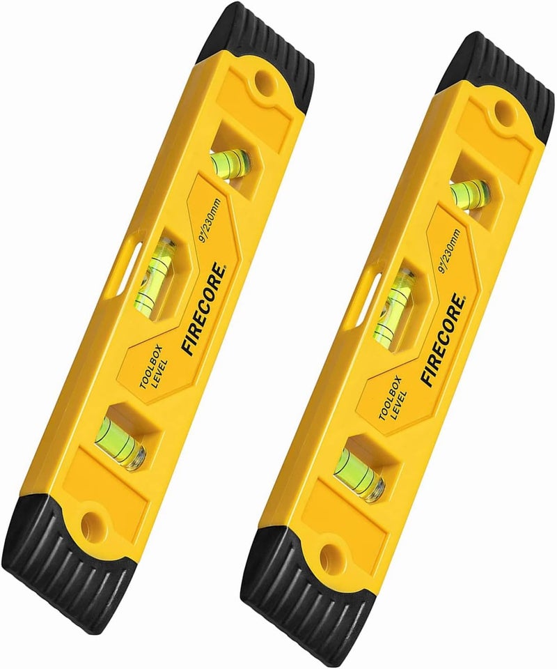 Firecore 2pcs Magnetic Torpedo Level, 9-Inch Shockproof Toolbox Level with 3 Bubble Spirit Level 45 90 180 Degree - Image 1