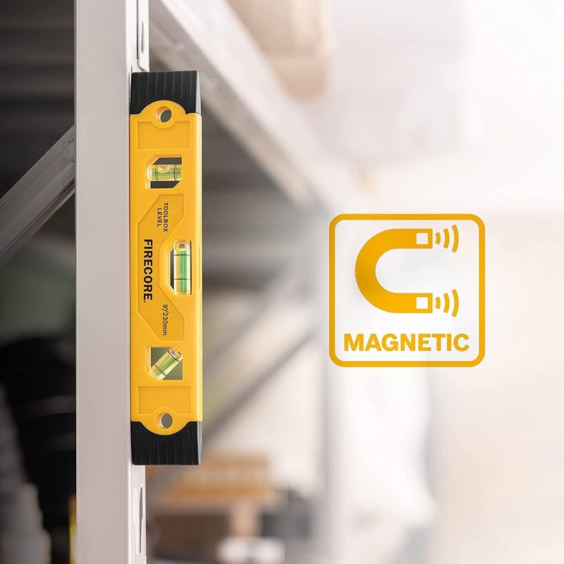 Firecore 2pcs Magnetic Torpedo Level, 9-Inch Shockproof Toolbox Level with 3 Bubble Spirit Level 45 90 180 Degree - Image 3
