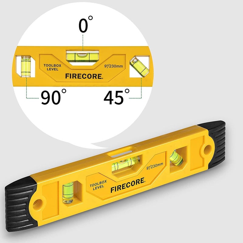 Firecore 2pcs Magnetic Torpedo Level, 9-Inch Shockproof Toolbox Level with 3 Bubble Spirit Level 45 90 180 Degree - Image 4