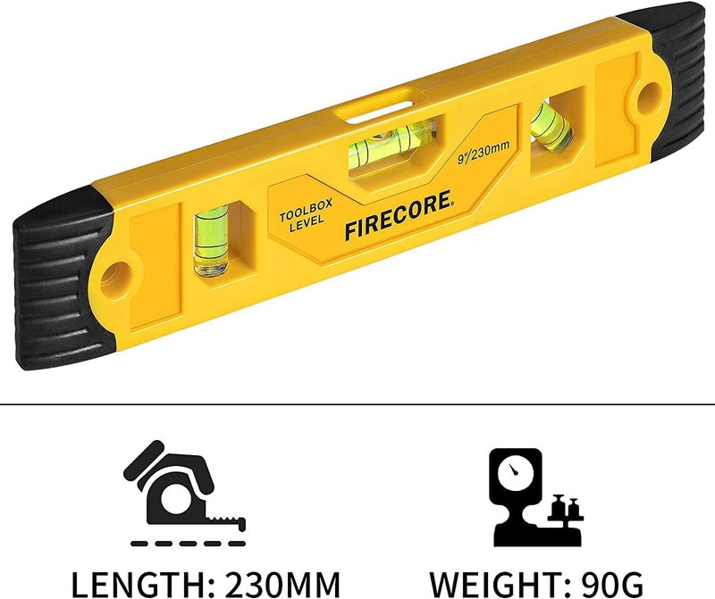 Firecore 2pcs Magnetic Torpedo Level, 9-Inch Shockproof Toolbox Level with 3 Bubble Spirit Level 45 90 180 Degree - Image 2
