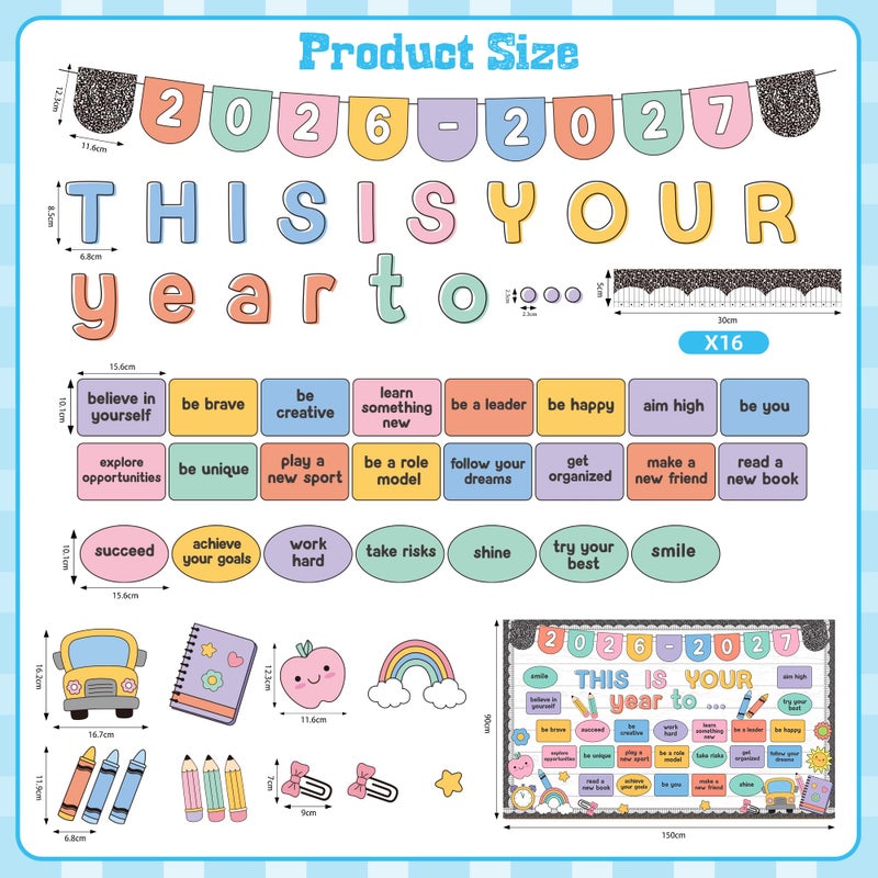 Polaxium This is Your Year Bulletin Board Set New Year Classroom Decoration Welcome Back to School Composition Bulletin Board Inspirational Cutout for School Office Chalkboard Wall Learning Activities Decor - Image 5