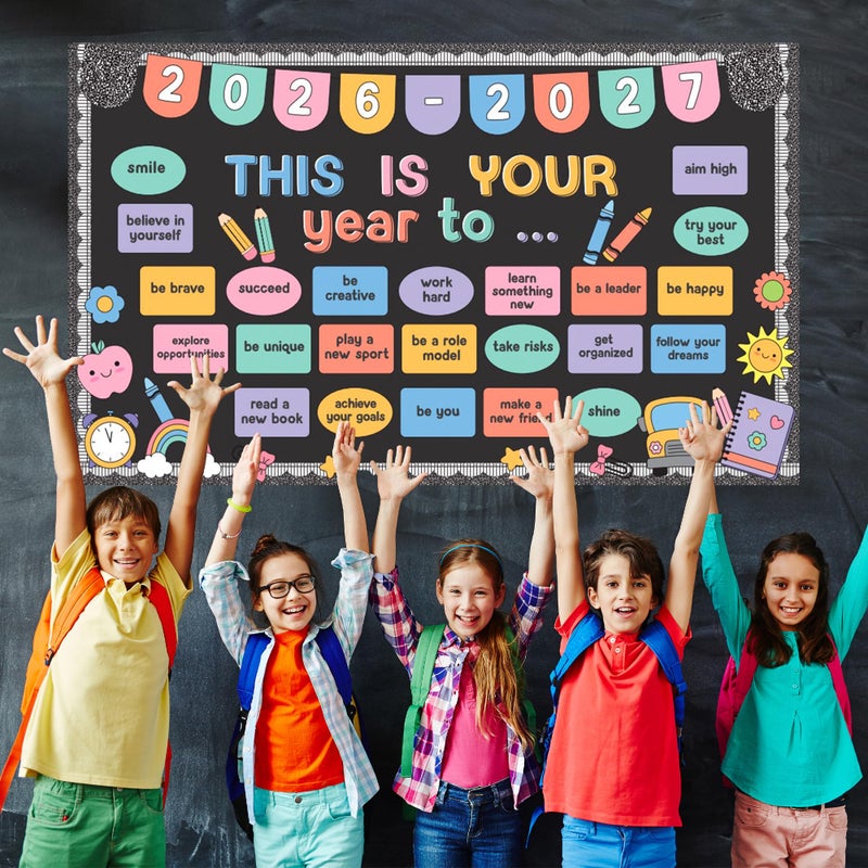 Polaxium This is Your Year Bulletin Board Set New Year Classroom Decoration Welcome Back to School Composition Bulletin Board Inspirational Cutout for School Office Chalkboard Wall Learning Activities Decor - Image 4