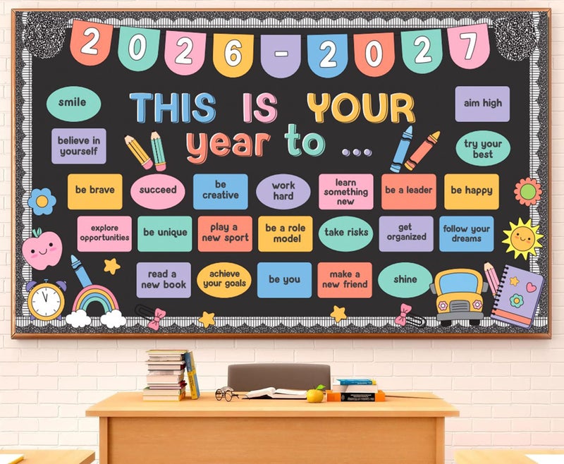 Polaxium This is Your Year Bulletin Board Set New Year Classroom Decoration Welcome Back to School Composition Bulletin Board Inspirational Cutout for School Office Chalkboard Wall Learning Activities Decor - Image 2