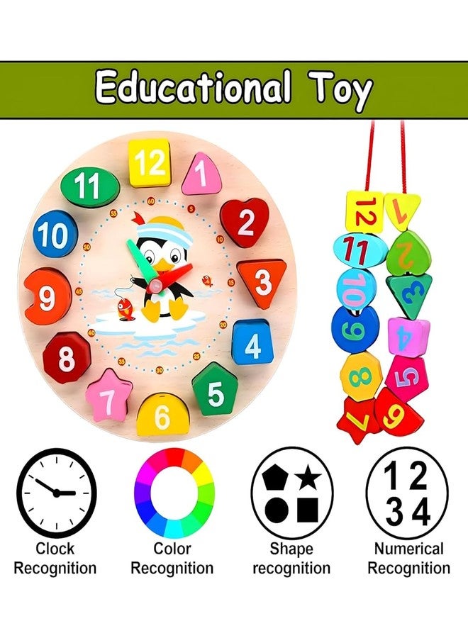 WireScorts Learning Clock with Bead Lace, Educational Digital Analog Numbers, Shape & Color Learning Montessori Toy for Kids - Multi Color - Image 4