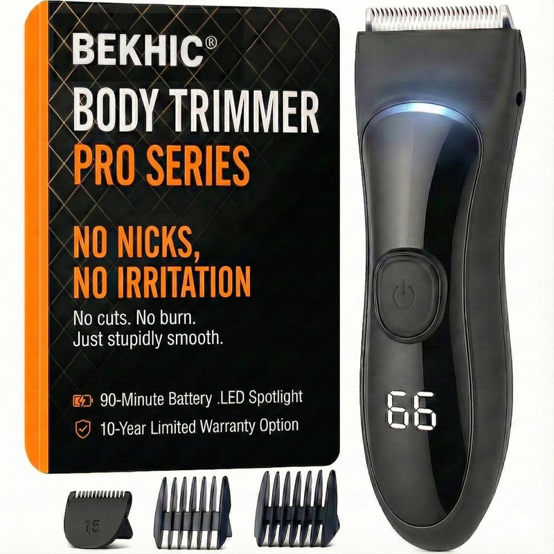 BekhicÂ® Manscape Groin & Body Hair Trimmer for Men â€“ Waterproof Pubic Hair Shaver & Ball Groomer with LED Light â€“ No-Nick Ceramic Blade, 90-Min Runtime, Cordless Wet/Dry Clipper for Sensitive Skin - Image 1