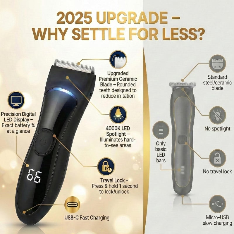 BekhicÂ® Manscape Groin & Body Hair Trimmer for Men â€“ Waterproof Pubic Hair Shaver & Ball Groomer with LED Light â€“ No-Nick Ceramic Blade, 90-Min Runtime, Cordless Wet/Dry Clipper for Sensitive Skin - Image 2
