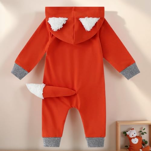 Noubeau Newborn Baby Girl Boy Halloween Cosplay Cartoon Clothes Fox Coat Fur Bodysuit Jumpsuit Hooded Playsuit Romper (Orange, 0-3 Months) - Image 5